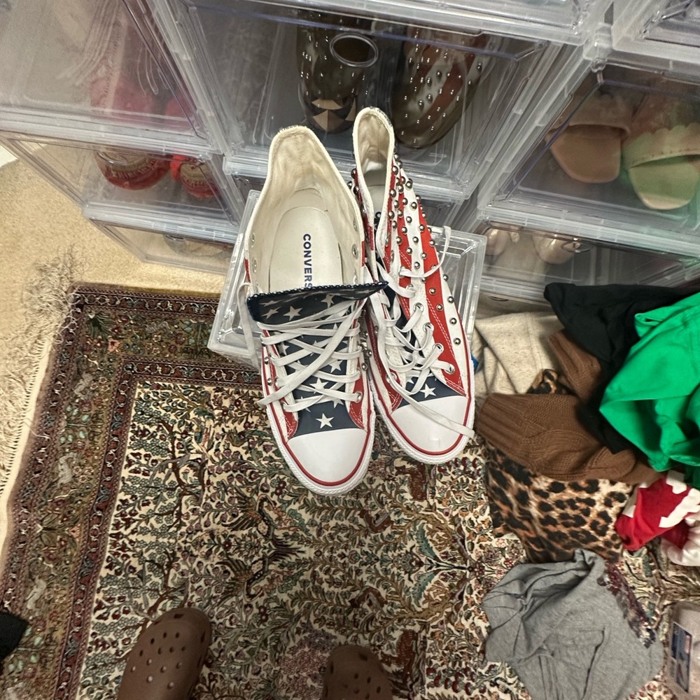 Converse Red and White Studded High-Tops